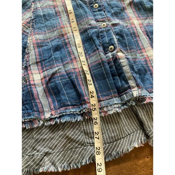 Free People Seeking Starlight Top Sz M NWT Blue Plaid Cotton Raw Hem grunge - Picture 9 of 10